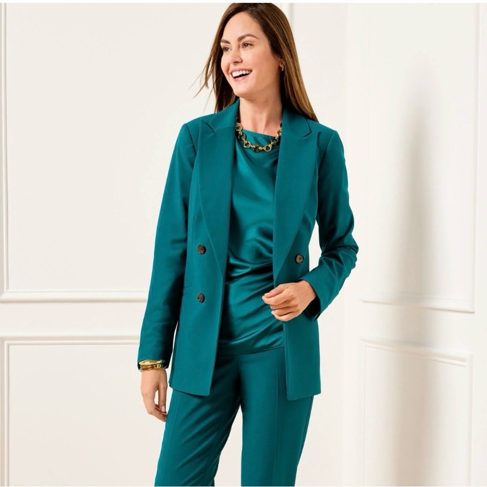Talbots Open Front Double-Breasted Blazer in Teal
